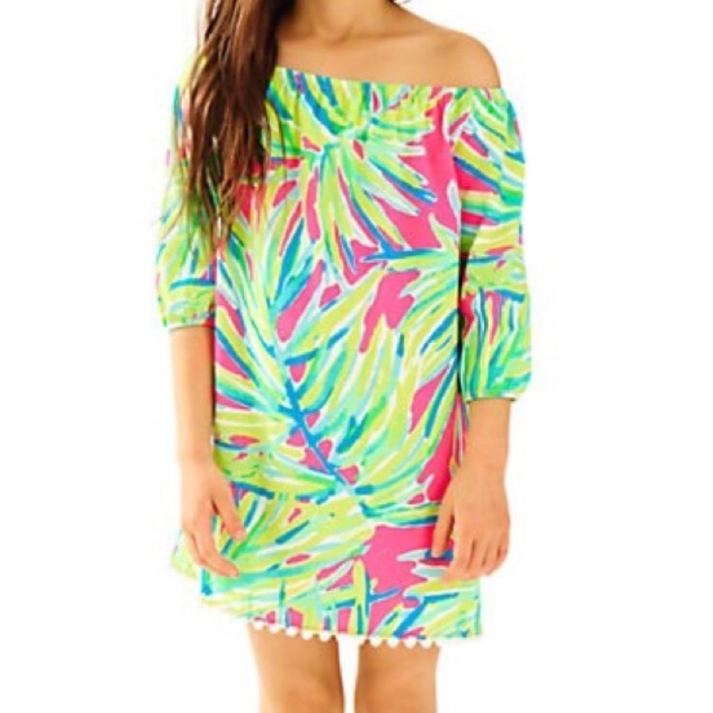 NWOT Lilly Pulitzer Mini Enna Dress Girl’s Large Tike Time Royal Lime Pom-Poms